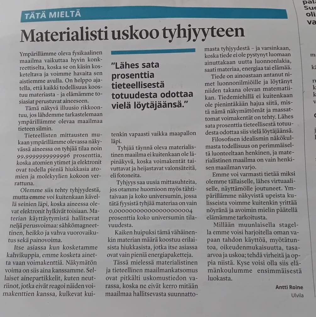 Kuva: Salon Seudun Sanomat syksyllä 2023, mielipidekirjoitus, Antti Roine (Ulvila)